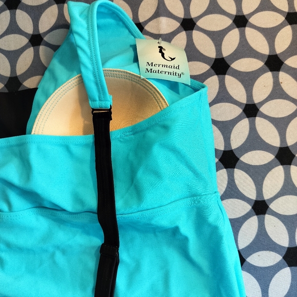 Maternity Swimwear, Adjustable Strap and Drawstring Waist Turquoise Color. - Picture 4 of 6